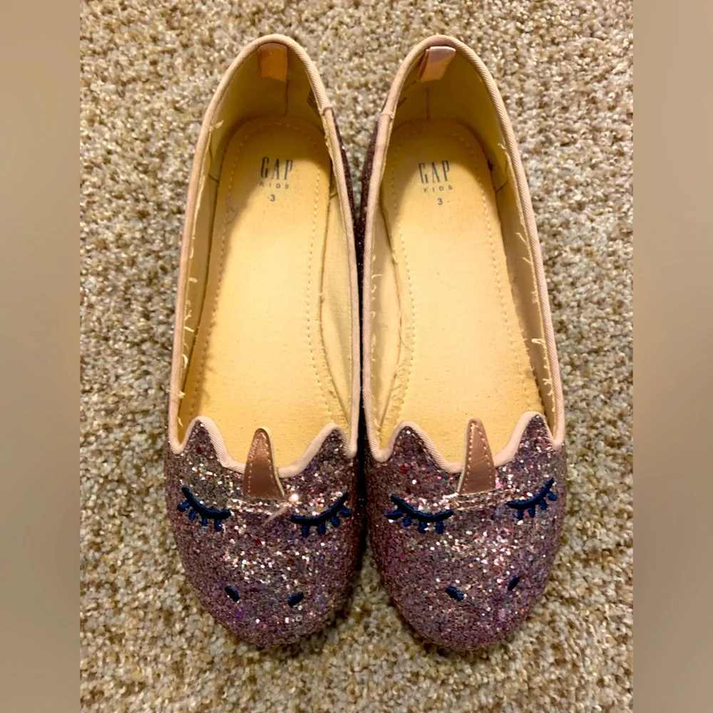 Rose Gold Glitter Gap Unicorn Flats, Size 3, Great condition - Picture 1 of 4